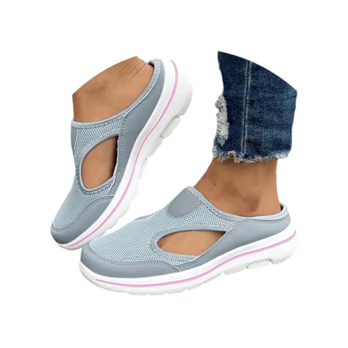 Minetom Hausschuhe Damen Clogs Slip On Pantoffeln Sommer Strand Sandalen Outdoor Mesh Atmungsaktiv Gartenschuhe rutschfest Schlupfschuhe Sabots Slipper Mit Seitlichen Ausschnitten A Grau 38 EU von Minetom