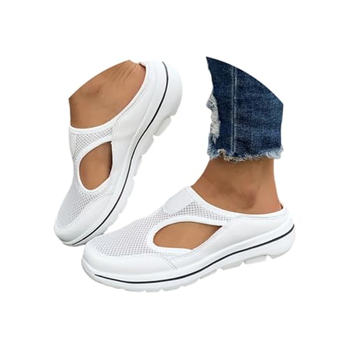 Minetom Hausschuhe Damen Clogs Slip On Pantoffeln Sommer Strand Sandalen Outdoor Mesh Atmungsaktiv Gartenschuhe rutschfest Schlupfschuhe Sabots Slipper Mit Seitlichen Ausschnitten A Weiß 38 EU von Minetom