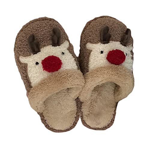 Minetom Hausschuhe Damen Herren Plüsch Pantoffeln Warm Weich Bequem Rentier Weihnachts Geschenk Flauschige Drinnen Pantoffeln C Braun 44/45 EU von Minetom