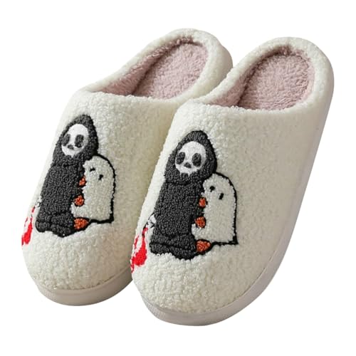 Minetom Hausschuhe Gesicht Damen Herren Halloween Plüsch Slippers Frauen Bequeme Warme Pantoffeln Trendiger Slipper Drinnen Und Draußen A Stil 01 41/42 EU von Minetom