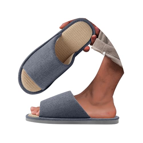 Minetom Hausschuhe Herren Leinen Pantoffeln Mit Rutschfeste Gummisohle Slip-On Home Open Toe Slippers A Blau 48/49 EU von Minetom