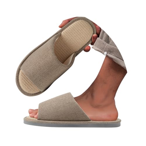 Minetom Hausschuhe Herren Leinen Pantoffeln Mit Rutschfeste Gummisohle Slip-On Home Open Toe Slippers A Braun 40/41 EU von Minetom