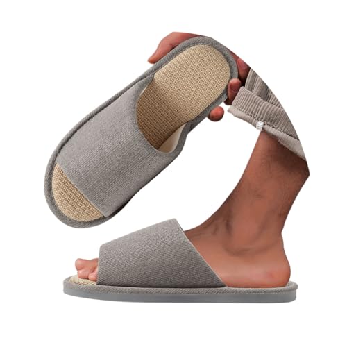 Minetom Hausschuhe Herren Leinen Pantoffeln Mit Rutschfeste Gummisohle Slip-On Home Open Toe Slippers A Grau 40/41 EU von Minetom