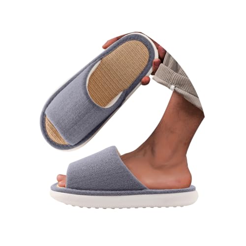 Minetom Hausschuhe Herren Leinen Pantoffeln Mit Rutschfeste Gummisohle Slip-On Home Open Toe Slippers B Blau 44/45 EU von Minetom