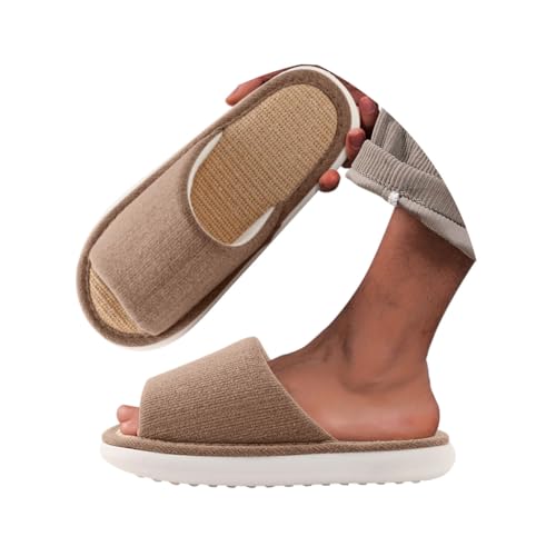 Minetom Hausschuhe Herren Leinen Pantoffeln Mit Rutschfeste Gummisohle Slip-On Home Open Toe Slippers B Braun 46/47 EU von Minetom