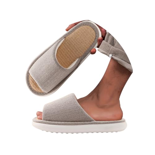 Minetom Hausschuhe Herren Leinen Pantoffeln Mit Rutschfeste Gummisohle Slip-On Home Open Toe Slippers B Grau 48/49 EU von Minetom