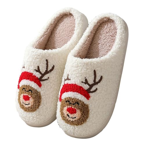 Minetom Hausschuhe Winter Damen Herren Flaumig Slippers Plüsch Pantoffeln Weihnachten Cartoon Hauspantoffeln Kuschelige Warme Schuhe Indoor Mädchen Frauen A2 Rot 36/37 EU von Minetom