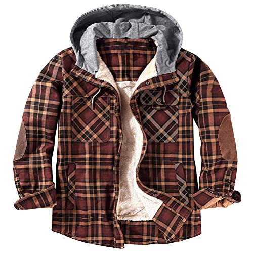 Minetom Hemd Herren Kariert Innenfutter Winter Holzfällerhemd Thermohemd Hemdjacke Winterjacke Flanellhemd Mantel Mit Kapuze G Braun XXL von Minetom