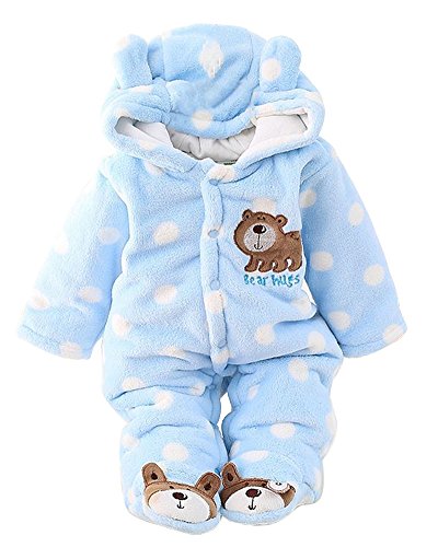 Minetom Herbst Winter Verdickte Overalls Baby Mädchen Jungen Overall Cartoon Coral Fleece Kinderkleidung Warm Einteiler Spieler Eisbär Blau 66cm von Minetom