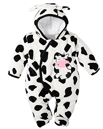 Minetom Herbst Winter Verdickte Overalls Baby Mädchen Jungen Overall Cartoon Coral Fleece Kinderkleidung Warm Einteiler Spieler Kuh Schwarz 73cm von Minetom