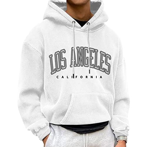 Minetom Herren Big Logo Print Hoodie Sportlicher Kapuzenpullover Mit Loser Passform Bequemes Und Warmes Sweatshirt Teenager Streetwear B Weiß M von Minetom