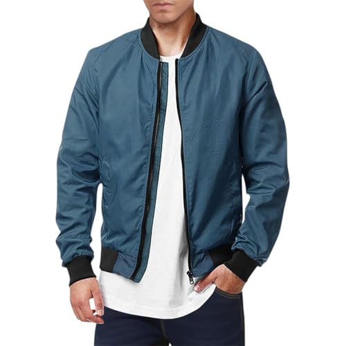 Minetom Herren Bomberjacke Leichte Freizeit Übergangsjacke Langarm Sommer Jacke Outdoor Sportjacke Blouson Mit Taschen A Blau XS von Minetom