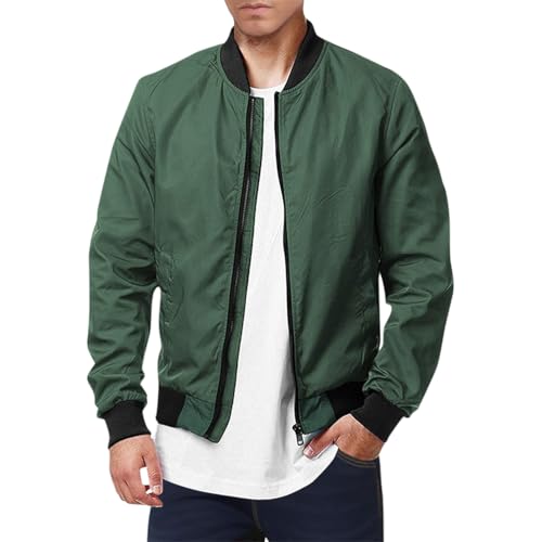 Minetom Herren Bomberjacke Leichte Freizeit Übergangsjacke Langarm Sommer Jacke Outdoor Sportjacke Blouson Mit Taschen A Grün XL von Minetom