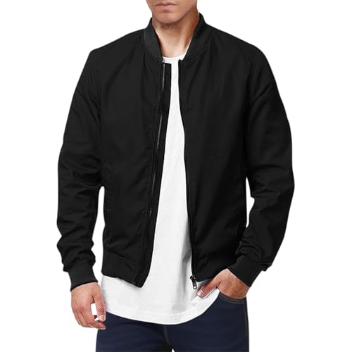 Minetom Herren Bomberjacke Leichte Freizeit Übergangsjacke Langarm Sommer Jacke Outdoor Sportjacke Blouson Mit Taschen A Schwarz 4XL von Minetom