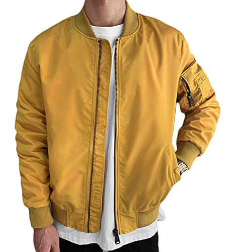 Minetom Herren Bomberjacke Leichte Übergangsjacke Fliegerjacke Stehkragen Herbst Frühling Blouson B Gelb XXL Minetom Herren Bomberjacke Leichte Übergangsjacke Fliegerjacke Stehkragen Herbst Frühling Blouson B Gelb XXL von Minetom