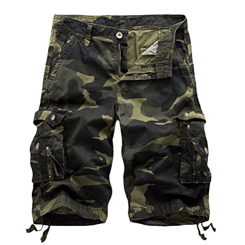 Minetom Herren Cargo Shorts Kurze Hose Bermuda Sommer Herrenshorts Short Men Pants Cargohose Kurz Sommerhose Cargohose E Grün XXL von Minetom