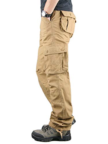 Minetom Herren Cargohose Mit 6 Taschen Lange Regular Fit Cargo Chino Hose Chinohose Freizeithose Stoffhose Für Männer Arbeitshose Trousers Pants Khaki 4X-Large von Minetom