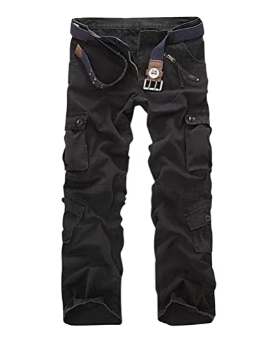 Minetom Herren Cargohose Taschen Gürtel Lange Regular Fit Cargo Hose Combat Freizeithose Wanderhose Trekkinghose Outdoorhose A Schwarz 4XL von Minetom