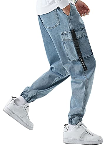 Minetom Herren Cargohosen Hose Freizeithose Jogginghose Cargo Jeans Hose Straight Leg Denim Jeans Lose Hose Streetwear Z11 Blau L von Minetom