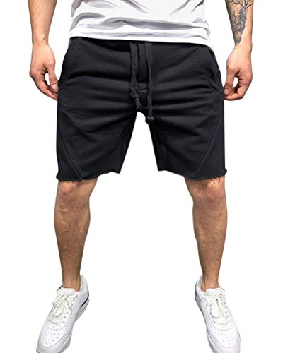 Minetom Herren Chino Shorts Bermuda Kurze Hose Mit Kordelzug Tasche Casual Atmungsaktiv Fitness Gymnasium Sporthosen Jogginghose Schwarz L von Minetom