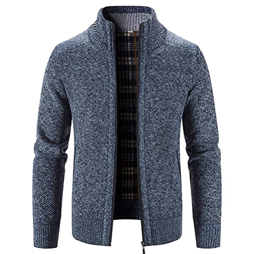 Minetom Herren Classic Strickjacke Cardigan Feinstrick Winterpullover Mit Stehkragen Und Reißverschluss Männer Zipper Hoodie-Pullover Übergangsjacke Wintermantel D Blau XS von Minetom