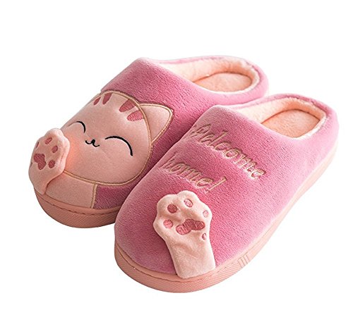 Minetom Herren Damen Winter Baumwolle Pantoffeln Dickere Wärme Weiche Hausschuhe Kuschelige Katze Home rutschfeste Slippers D Rosa EU 34 35 von Minetom