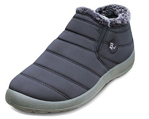 Minetom Herren Damen Winterschuhe Wasserdicht Schneestiefel Warm Gefütterte Winterstiefel Stiefelette Outdoor Slip on Komfort Boots BJ Schwarz 41 von Minetom