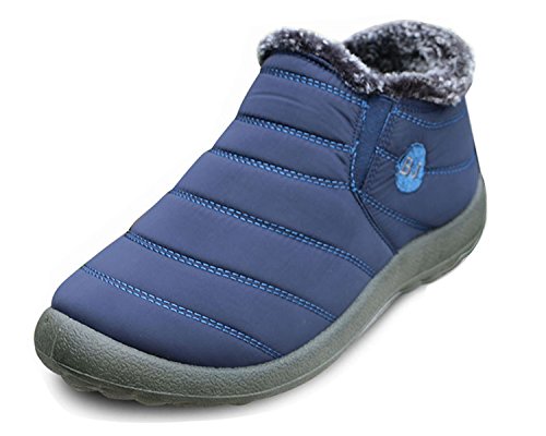 Minetom Herren Damen Winterschuhe Wasserdicht Schneestiefel Warm Gefütterte Winterstiefel Stiefelette Outdoor Slip on Komfort Boots BJ Blau 39 von Minetom
