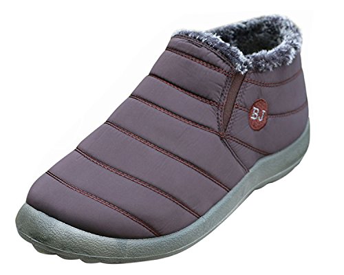 Minetom Herren Damen Winterschuhe Wasserdicht Schneestiefel Warm Gefütterte Winterstiefel Stiefelette Outdoor Slip on Komfort Boots BJ Kaffee 38 von Minetom