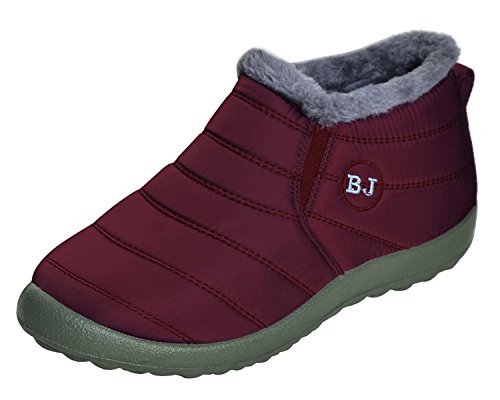 Minetom Herren Damen Winterschuhe Wasserdicht Schneestiefel Warm Gefütterte Winterstiefel Stiefelette Outdoor Slip on Komfort Boots BJ Rot 39 von Minetom