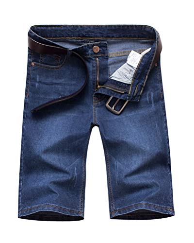 Minetom Herren Denim Bermuda Jeans Shorts Sommer Kurze Hose Basic Jeanshose Destroyed Used-Look Stretch Jogger Cargo Freizeithose C Blau 03 W34/Taille 86CM von Minetom