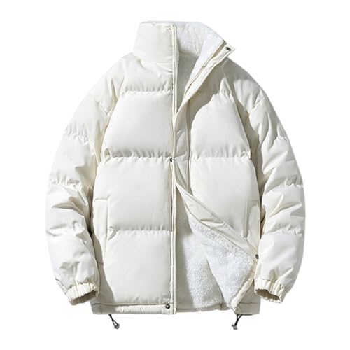 Minetom Herren Fleecefutter Jacke Oberbekleidung Mit Stehkragen Winterjacke Sweatjacke Mit Reißverschluss Gesteppte Puffer Männer Mantel A Weiß L von Minetom