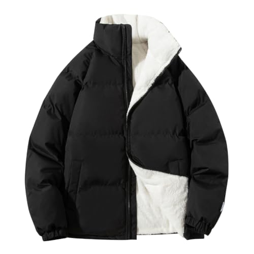 Minetom Herren Fleecefutter Jacke Oberbekleidung Mit Stehkragen Winterjacke Sweatjacke Mit Reißverschluss Gesteppte Puffer Männer Mantel B Schwarz M von Minetom