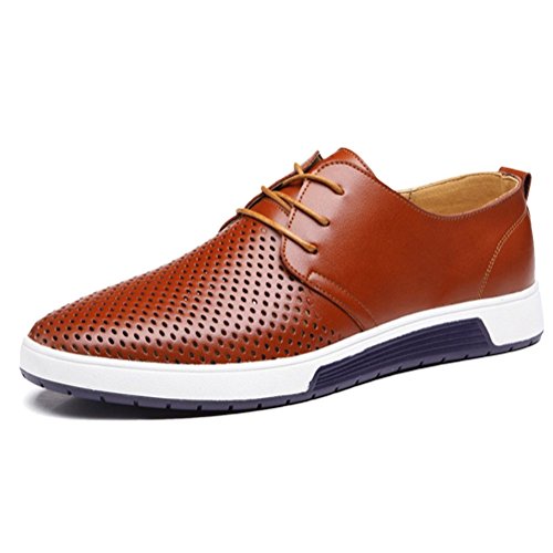 Minetom Herren Freizeit Schuhe PU Leder Business Anzugschuhe Mesh Atmungsaktiv Lederschuhe Oxford Halbschuhe Schnürer Flache Sommer Herbst A Braun 39 EU von Minetom