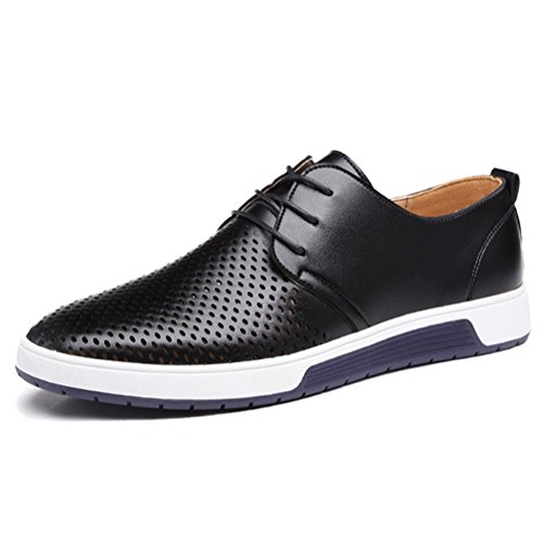 Minetom Herren Freizeit Schuhe PU Leder Business Anzugschuhe Mesh Atmungsaktiv Lederschuhe Oxford Halbschuhe Schnürer Flache Sommer Herbst A Schwarz 42 EU von Minetom