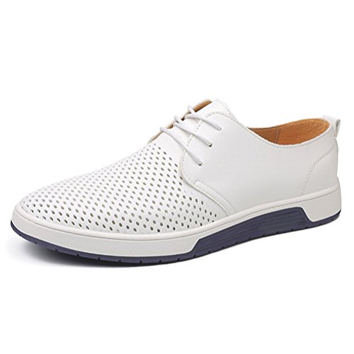Minetom Herren Freizeit Schuhe PU Leder Business Anzugschuhe Mesh Atmungsaktiv Lederschuhe Oxford Halbschuhe Schnürer Flache Sommer Herbst A Weiß 43 EU von Minetom