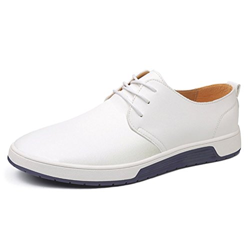 Minetom Herren Freizeit Schuhe PU Leder Business Anzugschuhe Mesh Atmungsaktiv Lederschuhe Oxford Halbschuhe Schnürer Flache Sommer Herbst B Weiß 44 EU von Minetom