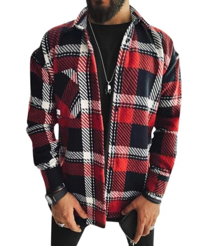 Minetom Herren Hemd Kariertes Freizeithemd Passform Lange Ärmel Flanellhemden B Rot XL von Minetom