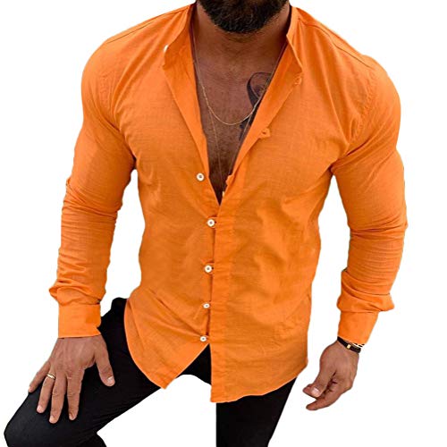 Minetom Herren Hemd Langarm Freizeithemd Leichte Atmungsaktives Bequem Shirt Stehkragen Mit Knopfleiste Einfarbig Oberteile Orange EU XXL von Minetom