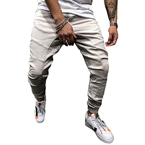 Minetom Herren Hose Jogger Chino Jeans Freizeithose Streetwear Slim Fit Jogginghose Stoffhose Sporthose Stretch Cargo Hosen Mit Kordelzug Grau EU S von Minetom