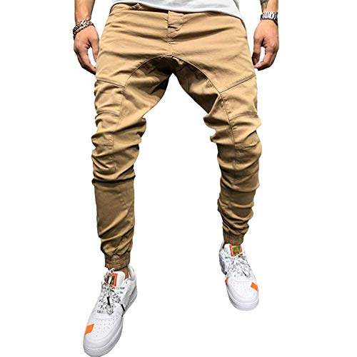 Minetom Herren Hose Jogger Chino Jeans Freizeithose Streetwear Slim Fit Jogginghose Stoffhose Sporthose Stretch Cargo Hosen Mit Kordelzug Khaki EU S von Minetom