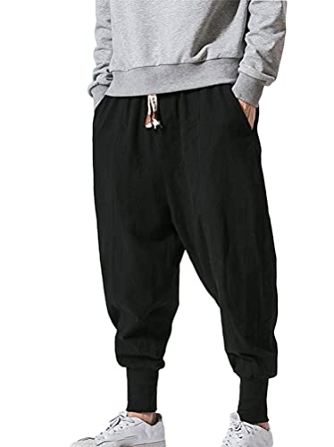 Minetom Herren Hose Lang Leinen Loose Fit Strandhose Freizeithose Jogger Haremshose Baggy Einfarbig Kordelzug Sommerhose für Männer A Schwarz XXL Minetom Herren Hose Lang Leinen Loose Fit Strandhose Freizeithose Jogger Haremshose Baggy Einfarbig Kordelzug Sommerhose für Männer A Schwarz XXL von Minetom