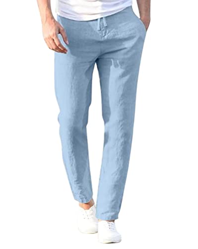 Minetom Herren Hose Lang Sommerhose Strandhose Einfarbig Elastisch Freizeithose Urlaub Stoffhose Mit Kordelzug Loungewear A Blau XS von Minetom