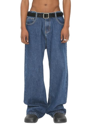 Minetom Herren Jeans Baggy Hip Hop Jeanshose Streetwear Skateboard Jeans Teenager Jungen Loose Fit Denim Pants Classic Destroyed Weite Beine Hosen A Blau XL von Minetom