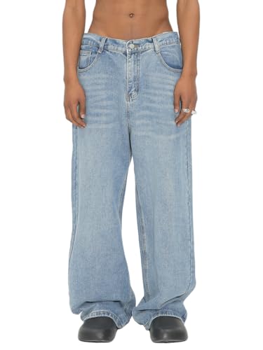Minetom Herren Jeans Baggy Hip Hop Jeanshose Streetwear Skateboard Jeans Teenager Jungen Loose Fit Denim Pants Classic Destroyed Weite Beine Hosen A Hellblau XS von Minetom