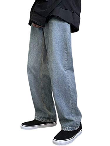 Minetom Herren Jeans Casual Relaxed Fit Jeanshose Denim Hosen Baggy Jeans Hose mit Weitem Bein Straight Leg Vintage Streetwear Z2 Blau XS von Minetom