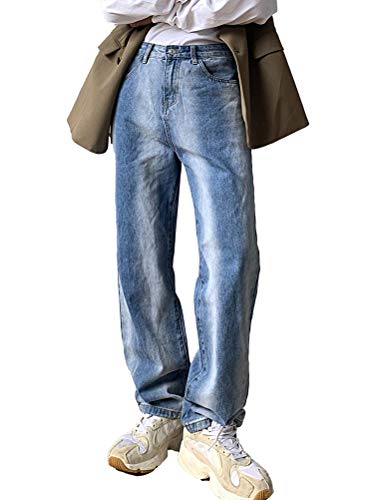 Minetom Herren Jeans Casual Relaxed Fit Jeanshose Denim Hosen Baggy Jeans Hose mit Weitem Bein Straight Leg Vintage Streetwear Z3 Blau S von Minetom