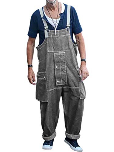 Minetom Herren Jeans Latzhose Overall Arbeitshosen Lange Jeanshose Retro Denim Arbeitslatzhose Jumpsuit Multifunktion Hose Arbeitskleidung Loose Fit A Grau M von Minetom