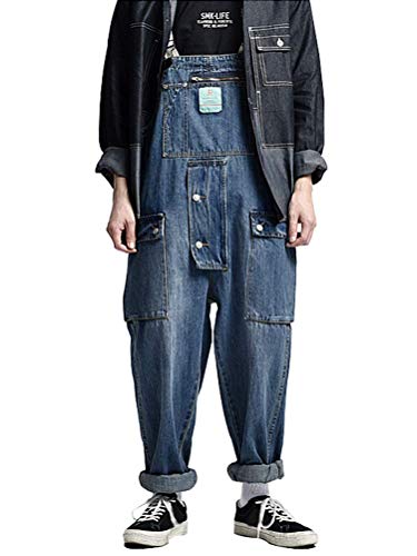 Minetom Herren Jeans Latzhose Overall Arbeitshosen Lange Jeanshose Retro Denim Arbeitslatzhose Jumpsuit Multifunktion Hose Arbeitskleidung Loose Fit E Blau L von Minetom