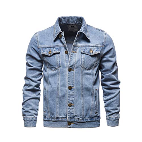 Minetom Herren Jeansjacke Strickjacke Jacke Sweatjacke Freizeitjacke Knöpfe Denim Jacke Jeans Trucker Jacke Übergangsjacke A Hellblau 3XL von Minetom